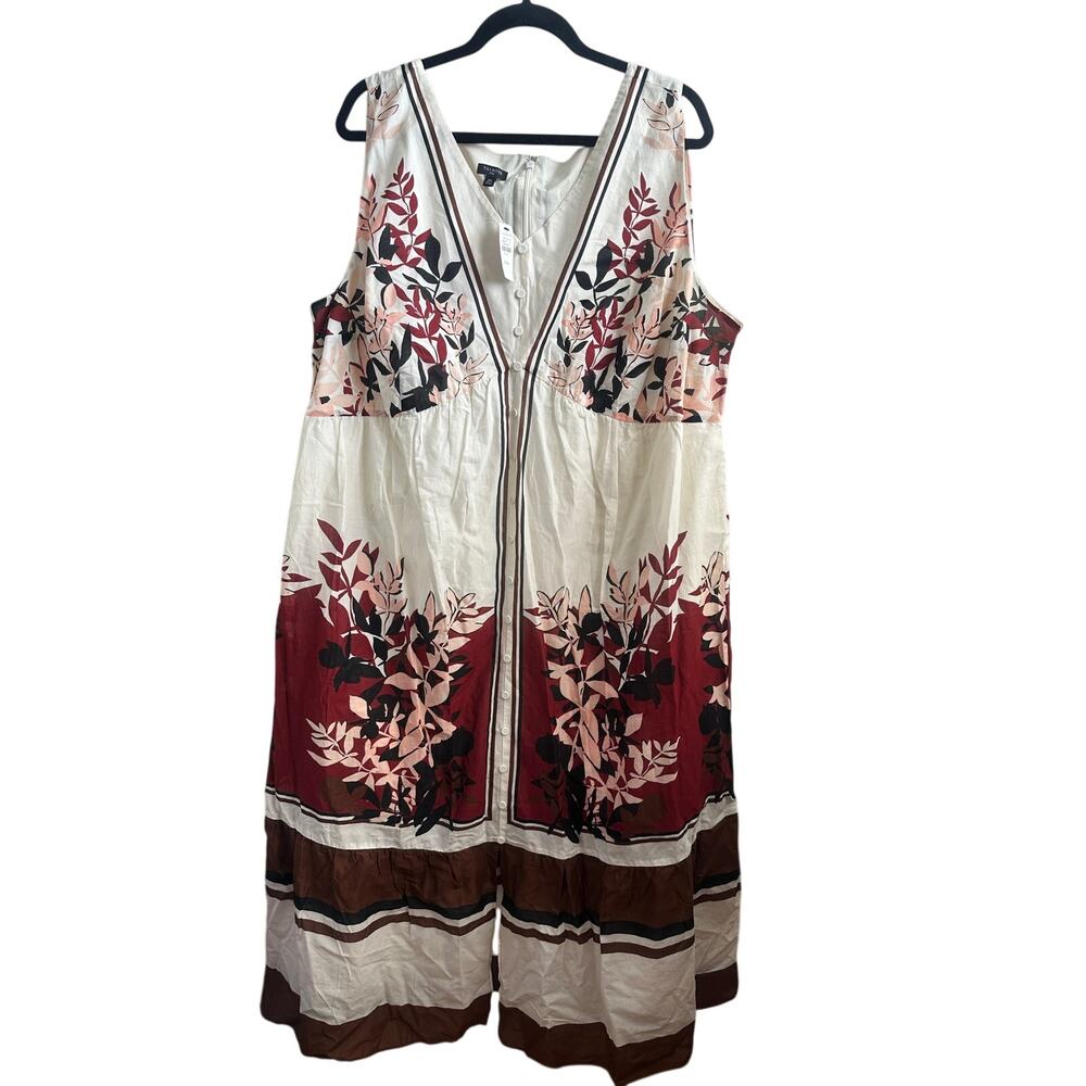 Talbots Plus 20W Floral Border Print Fit & Flare Midi Dress NWT